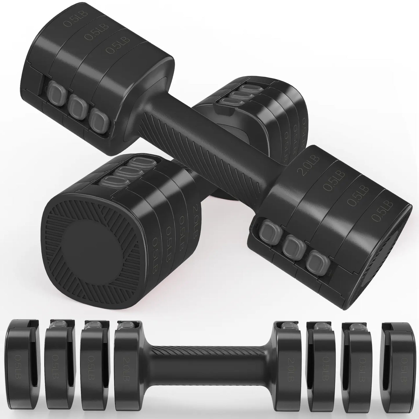 Adjustable Dumbbells 5 Lb Dumbbells Bearbro Set of 2 / Pair 10 Lb Total Free Weights 4 in 1 Women Hand Weights for Home,Office,Gym Exercise Training 2Lb 3Lb 4Lb 5Lb Fast Adjust