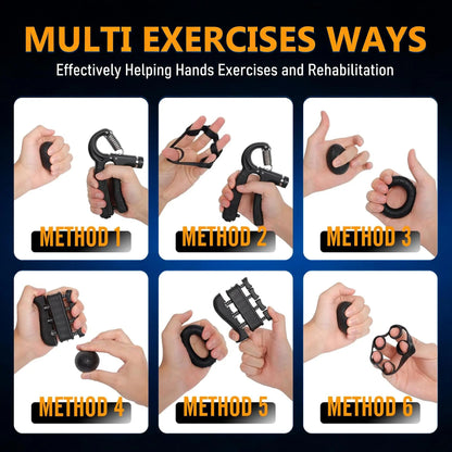 5-In-1 Adjustable Hand Grip Set, Forearm Trainer Gripper Finger Exerciser Grip Ring Stress Ball for Athletes