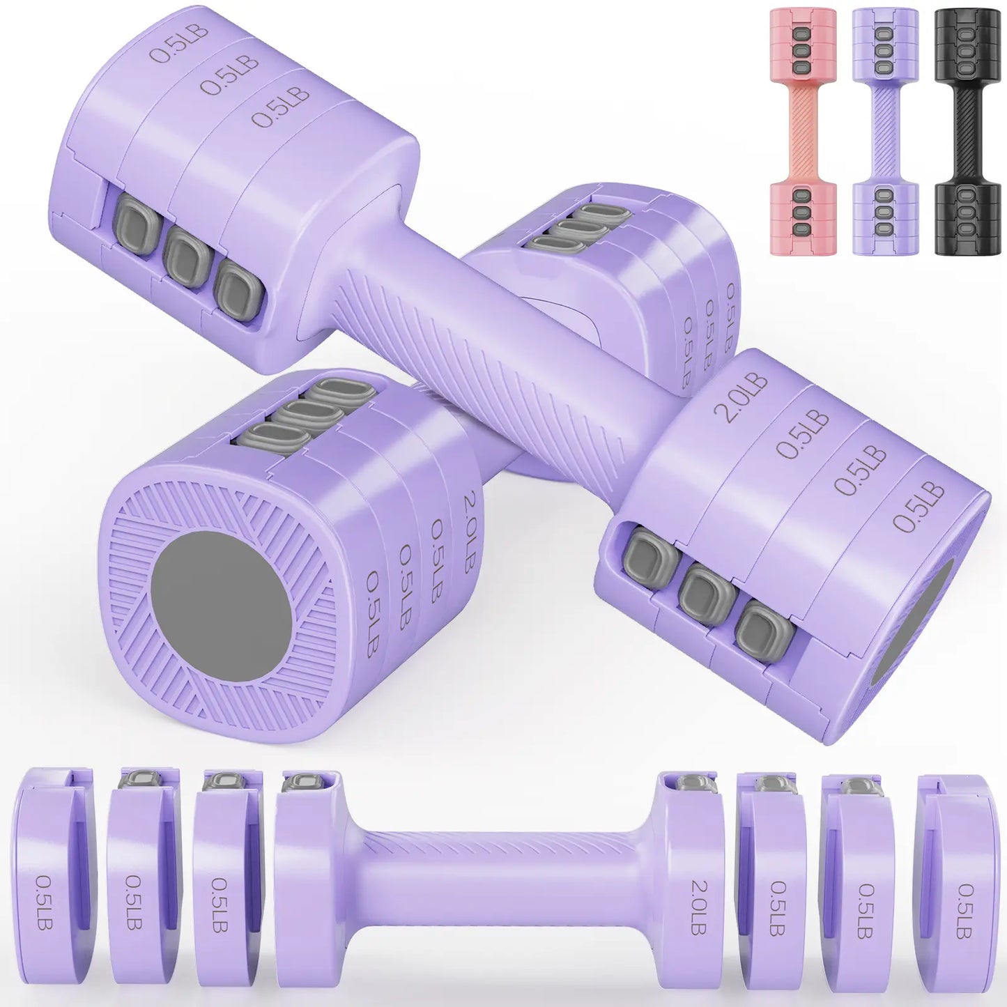 Adjustable Dumbbells 5 Lb Dumbbells Bearbro Set of 2 / Pair 10 Lb Total Free Weights 4 in 1 Women Hand Weights for Home,Office,Gym Exercise Training 2Lb 3Lb 4Lb 5Lb Fast Adjust