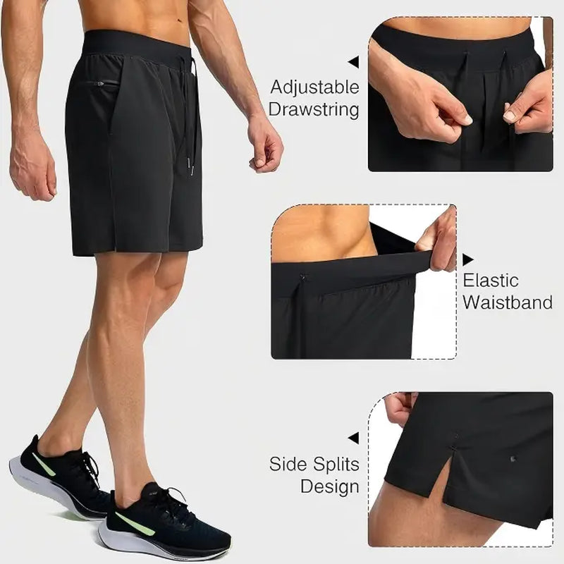Men'S Athletic Gym Golf Shorts 7 Inch Inseam with Zipper Pockets, Lightweight Quick Dry Stretch Running Shorts with Elastic Waistband, Workout Training Active Shorts for Casual Everyday Wear
