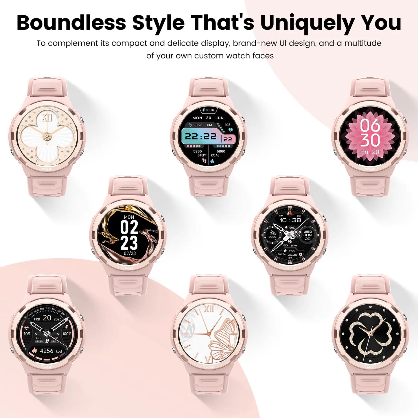 KOSPET S1 Bluetooth Smartwatch for Women Pink Wristwatch with AMOLED Display Health and FANCY LOOK with Tracker Long Battery Life 50M Waterproof Rugged for Fitness Sports Android Ios Compatible Giftforher - Aluminium,New Year Pick