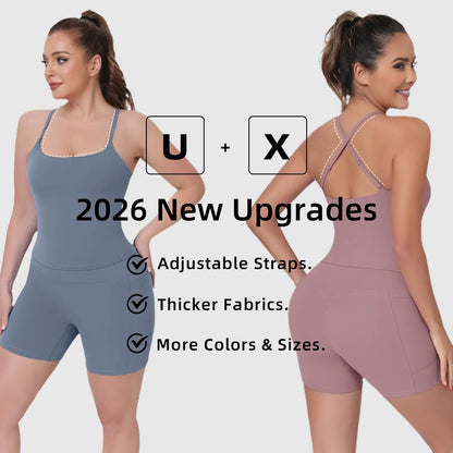 CRAZY YOGA 1/3/5 PCS Adjustable Straps Built-In Bra Tank Top - Criss Cross VS Spaghetti Thin Straps & Scoop Neck, Slim Cute Buttery Soft Thicker Fabric Longline Sports Bra with Built-In One-Piece Bra Pads Yoga Wear Fitness Yoga Gym Activewear