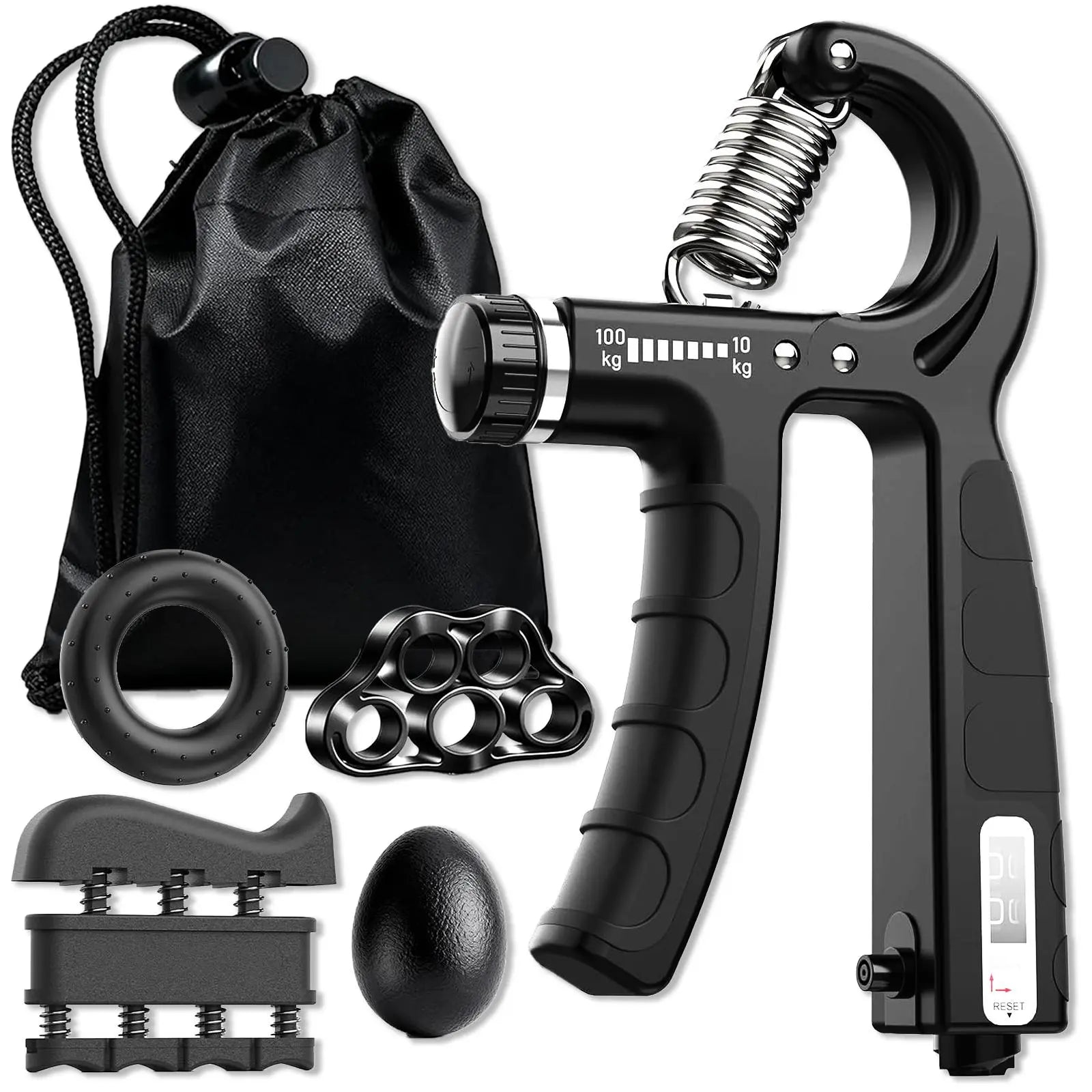 5-In-1 Adjustable Hand Grip Set, Forearm Trainer Gripper Finger Exerciser Grip Ring Stress Ball for Athletes