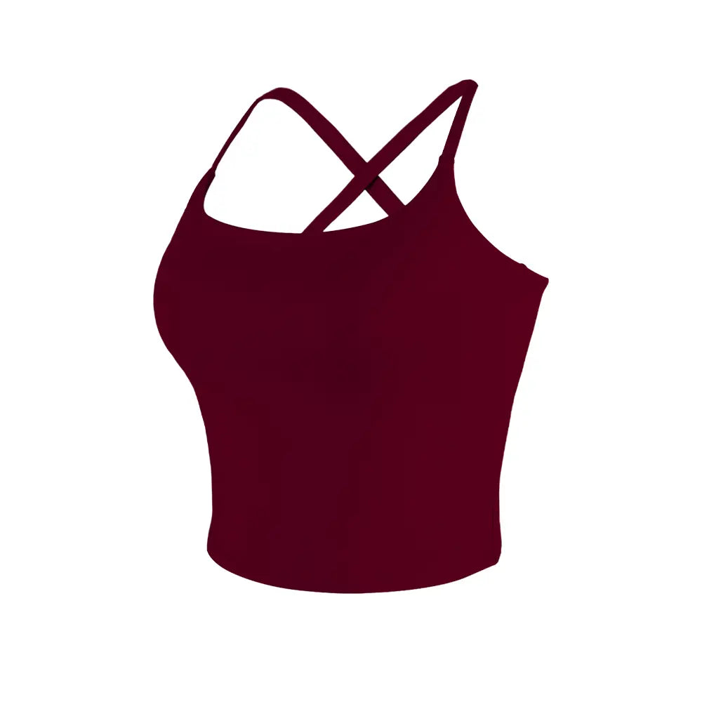 CRAZY YOGA 1/3/5 PCS Adjustable Straps Built-In Bra Tank Top - Criss Cross VS Spaghetti Thin Straps & Scoop Neck, Slim Cute Buttery Soft Thicker Fabric Longline Sports Bra with Built-In One-Piece Bra Pads Yoga Wear Fitness Yoga Gym Activewear