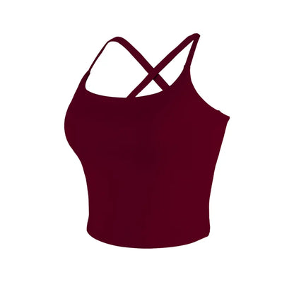 CRAZY YOGA 1/3/5 PCS Adjustable Straps Built-In Bra Tank Top - Criss Cross VS Spaghetti Thin Straps & Scoop Neck, Slim Cute Buttery Soft Thicker Fabric Longline Sports Bra with Built-In One-Piece Bra Pads Yoga Wear Fitness Yoga Gym Activewear