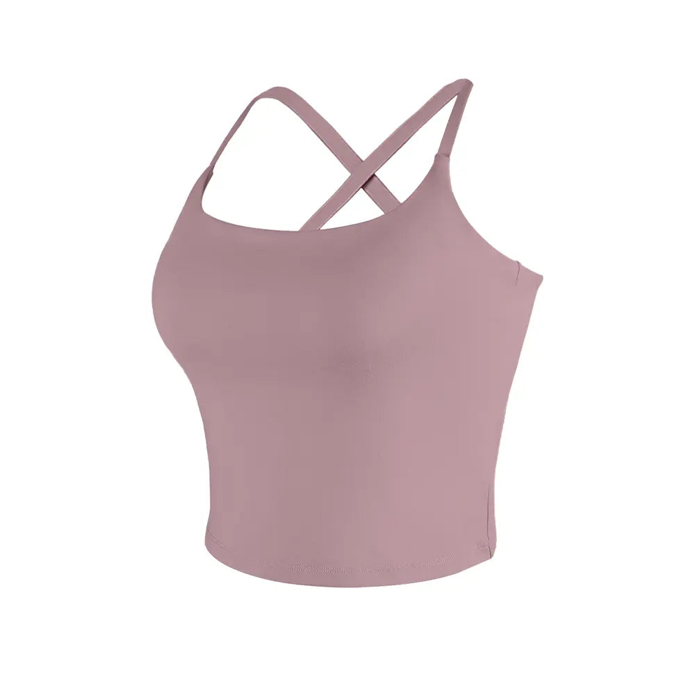CRAZY YOGA 1/3/5 PCS Adjustable Straps Built-In Bra Tank Top - Criss Cross VS Spaghetti Thin Straps & Scoop Neck, Slim Cute Buttery Soft Thicker Fabric Longline Sports Bra with Built-In One-Piece Bra Pads Yoga Wear Fitness Yoga Gym Activewear