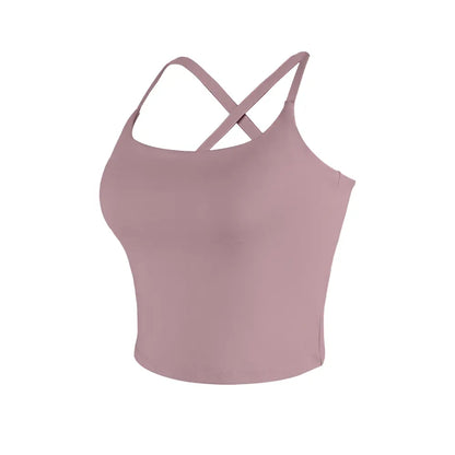 CRAZY YOGA 1/3/5 PCS Adjustable Straps Built-In Bra Tank Top - Criss Cross VS Spaghetti Thin Straps & Scoop Neck, Slim Cute Buttery Soft Thicker Fabric Longline Sports Bra with Built-In One-Piece Bra Pads Yoga Wear Fitness Yoga Gym Activewear