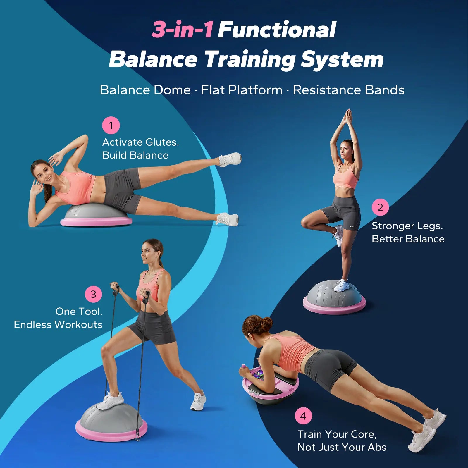Merach Half Exercise Balls Trainer Balance Ball Trainer 2-In-1 Yoga Ball with Resistance Bands & Game Mode Core Stability & Full-Body Home Fitness Workout Equipment Summervibes