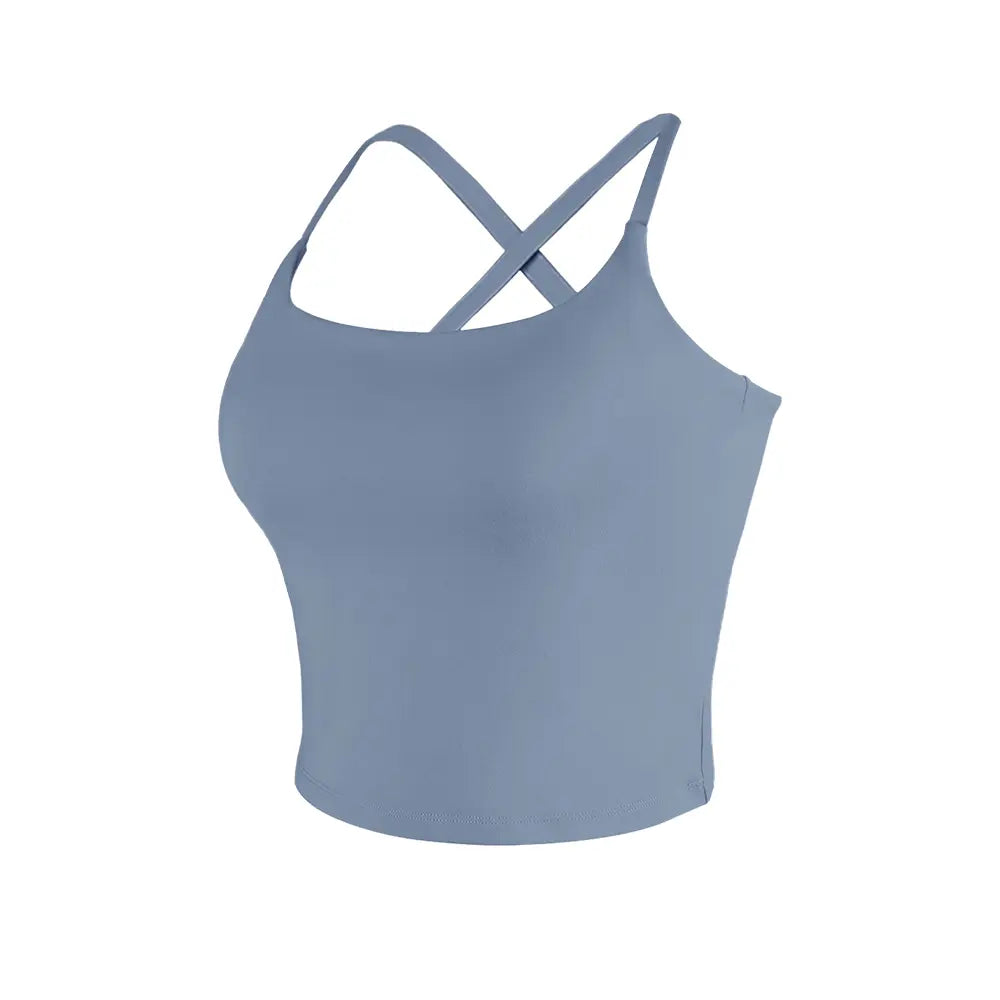 CRAZY YOGA 1/3/5 PCS Adjustable Straps Built-In Bra Tank Top - Criss Cross VS Spaghetti Thin Straps & Scoop Neck, Slim Cute Buttery Soft Thicker Fabric Longline Sports Bra with Built-In One-Piece Bra Pads Yoga Wear Fitness Yoga Gym Activewear
