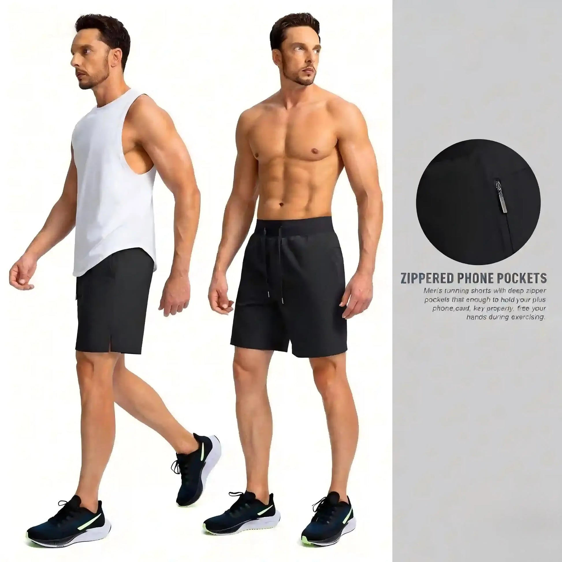 Men'S Athletic Gym Golf Shorts 7 Inch Inseam with Zipper Pockets, Lightweight Quick Dry Stretch Running Shorts with Elastic Waistband, Workout Training Active Shorts for Casual Everyday Wear