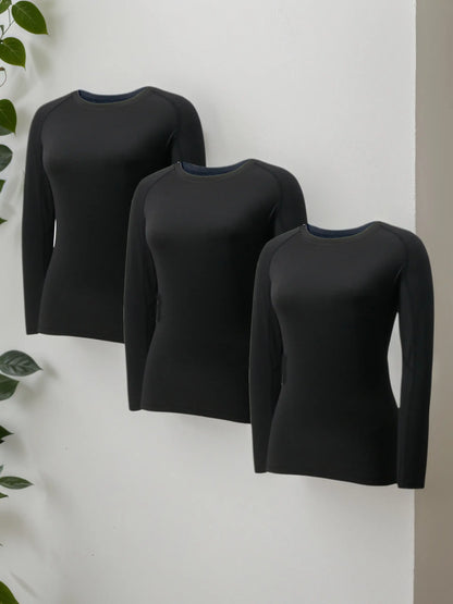 3 Pack Womens Compression Shirts Long Sleeve Quick Dry Workout Running Yoga Shirts for Women Athletic Tops