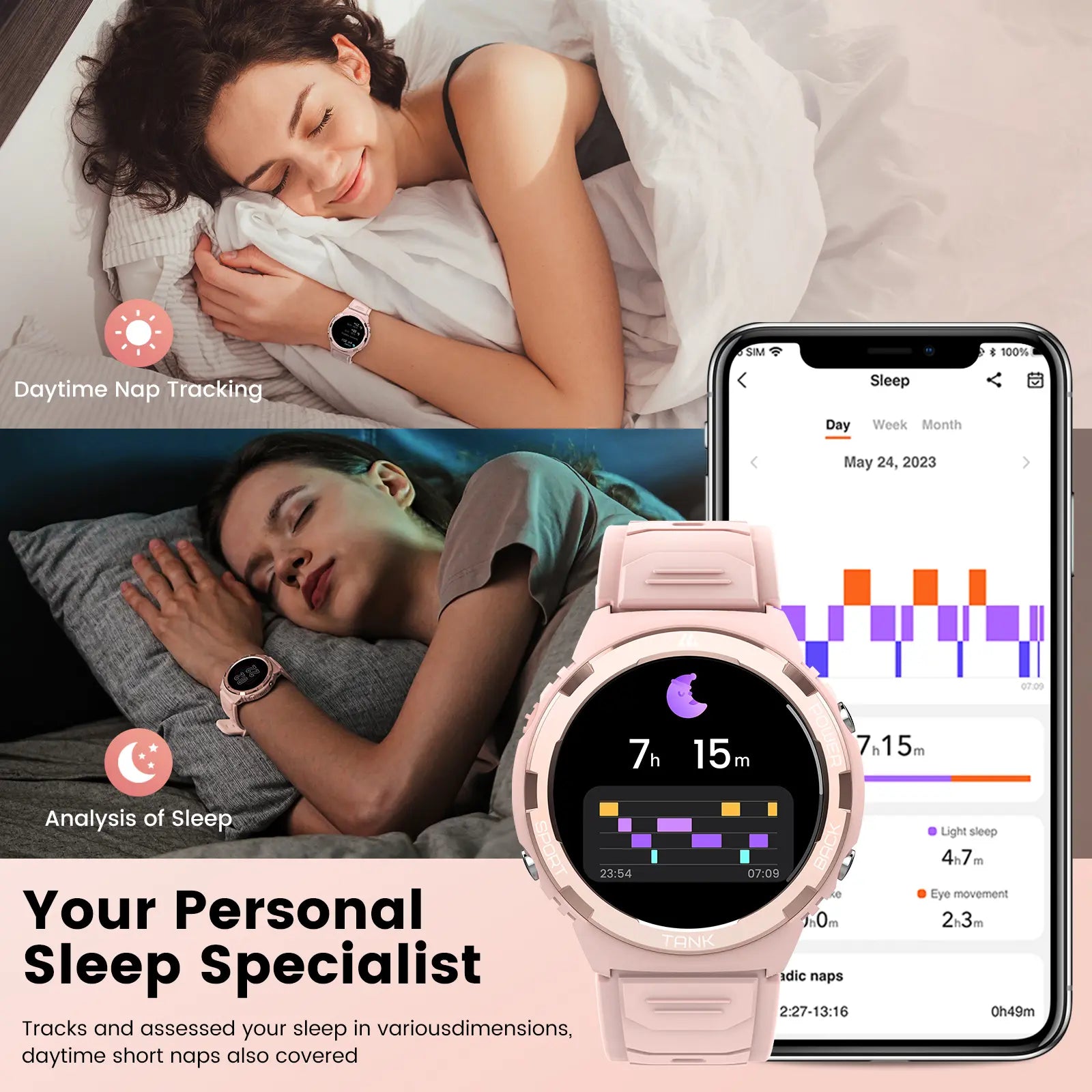 KOSPET S1 Bluetooth Smartwatch for Women Pink Wristwatch with AMOLED Display Health and FANCY LOOK with Tracker Long Battery Life 50M Waterproof Rugged for Fitness Sports Android Ios Compatible Giftforher - Aluminium,New Year Pick