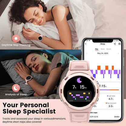 KOSPET S1 Bluetooth Smartwatch for Women Pink Wristwatch with AMOLED Display Health and FANCY LOOK with Tracker Long Battery Life 50M Waterproof Rugged for Fitness Sports Android Ios Compatible Giftforher - Aluminium,New Year Pick
