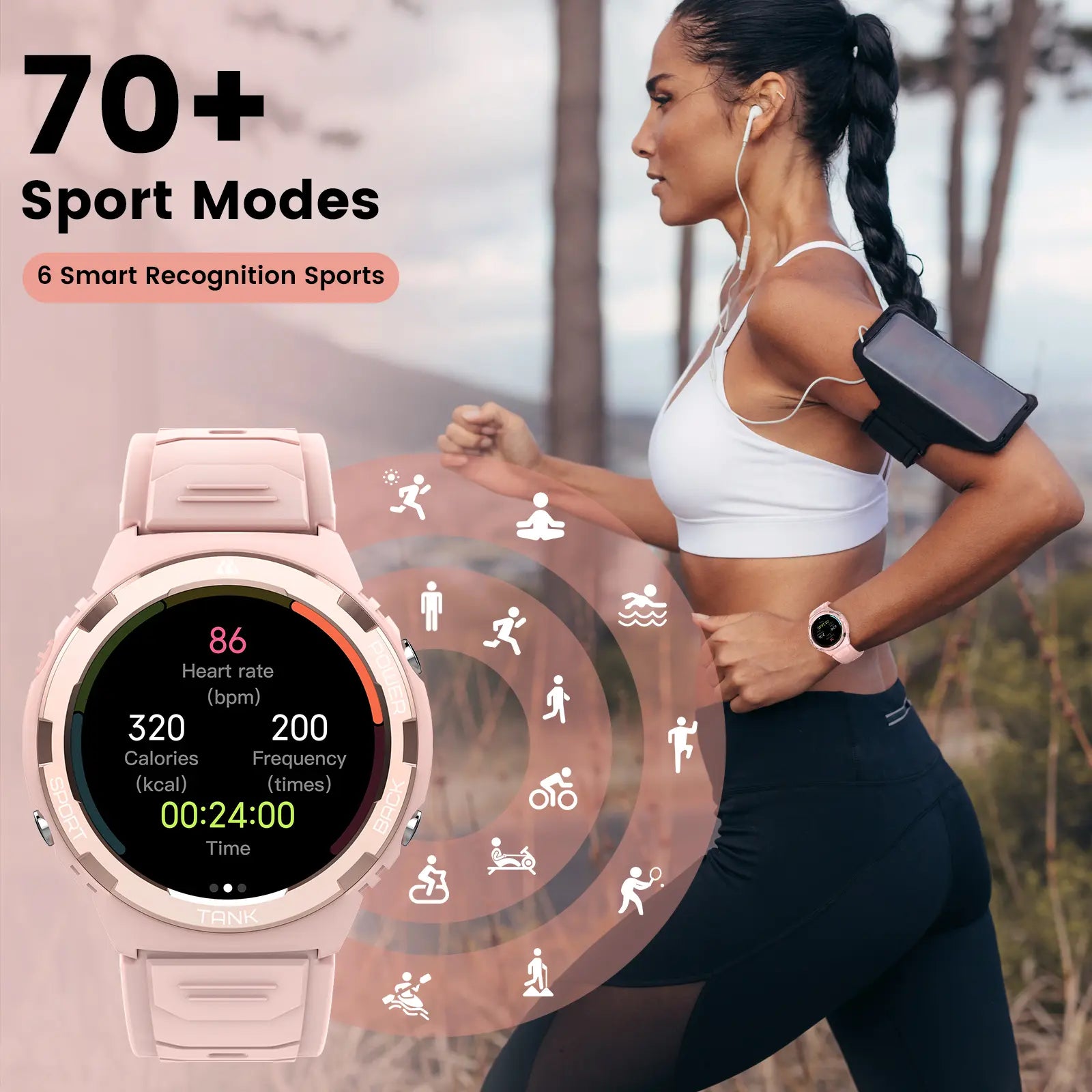 KOSPET S1 Bluetooth Smartwatch for Women Pink Wristwatch with AMOLED Display Health and FANCY LOOK with Tracker Long Battery Life 50M Waterproof Rugged for Fitness Sports Android Ios Compatible Giftforher - Aluminium,New Year Pick