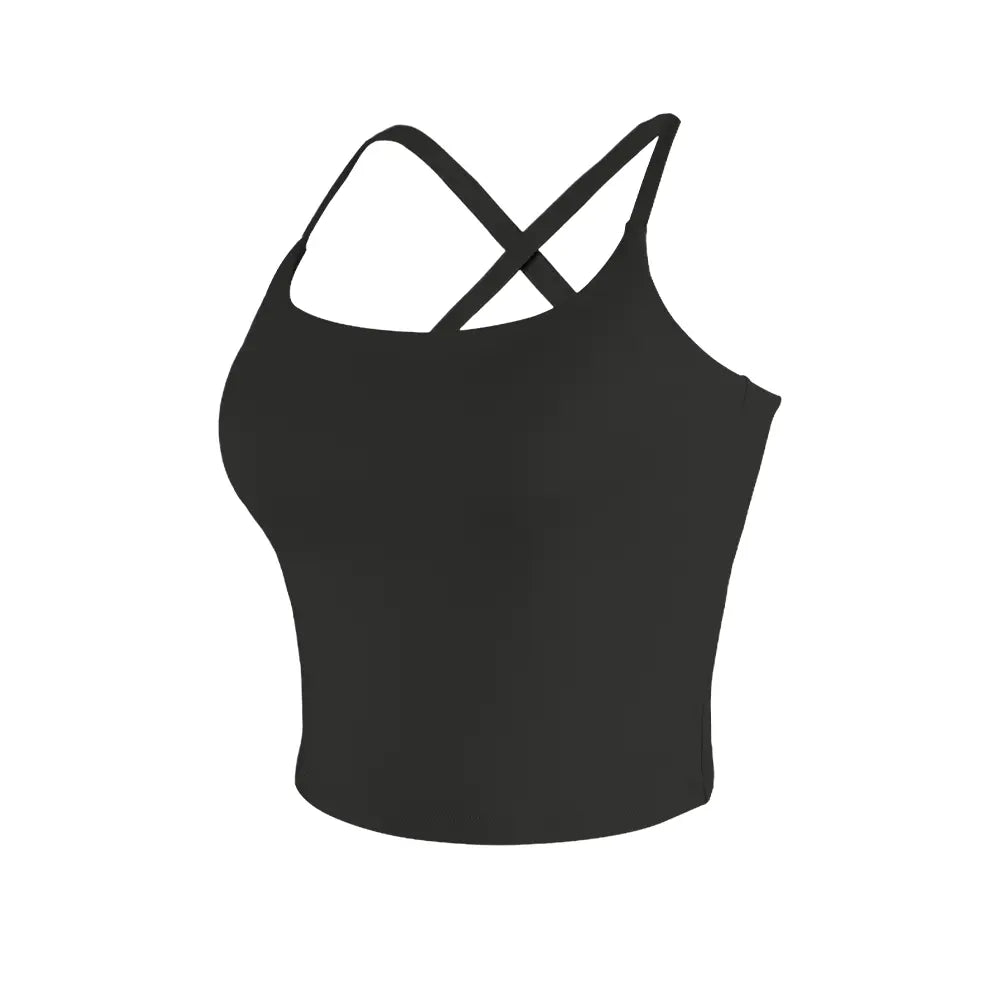 CRAZY YOGA 1/3/5 PCS Adjustable Straps Built-In Bra Tank Top - Criss Cross VS Spaghetti Thin Straps & Scoop Neck, Slim Cute Buttery Soft Thicker Fabric Longline Sports Bra with Built-In One-Piece Bra Pads Yoga Wear Fitness Yoga Gym Activewear