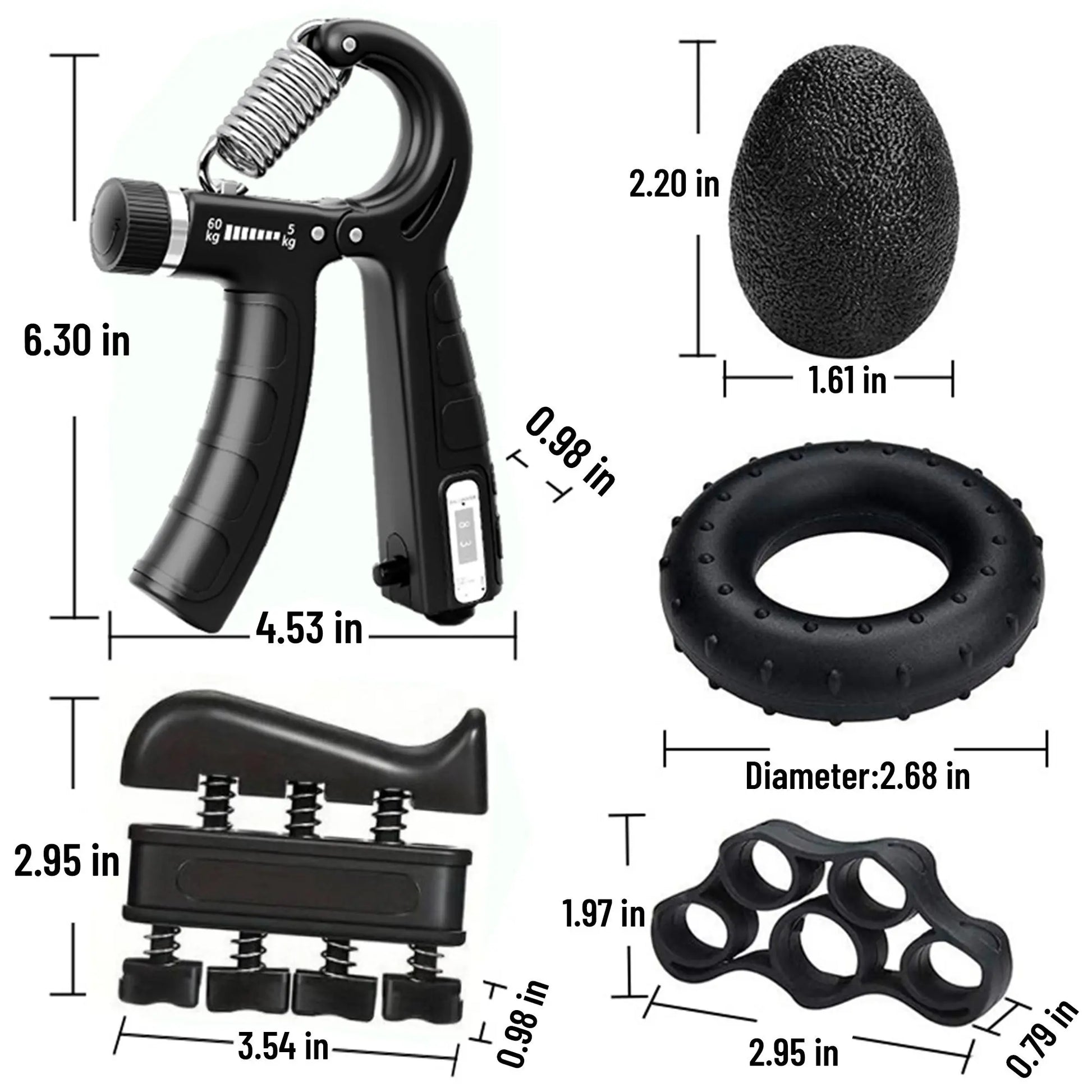 5-In-1 Adjustable Hand Grip Set, Forearm Trainer Gripper Finger Exerciser Grip Ring Stress Ball for Athletes