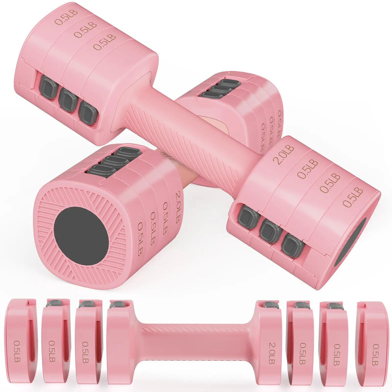 Adjustable Dumbbells 5 Lb Dumbbells Bearbro Set of 2 / Pair 10 Lb Total Free Weights 4 in 1 Women Hand Weights for Home,Office,Gym Exercise Training 2Lb 3Lb 4Lb 5Lb Fast Adjust