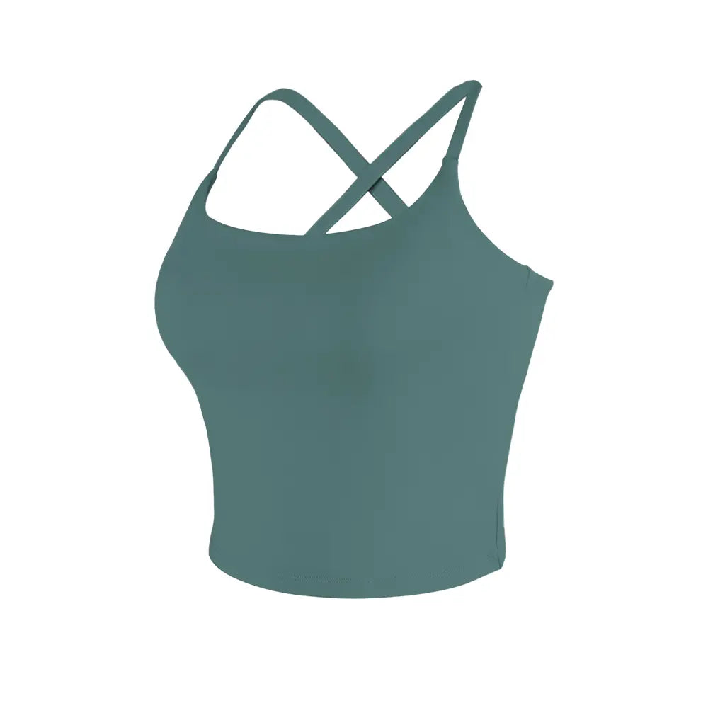 CRAZY YOGA 1/3/5 PCS Adjustable Straps Built-In Bra Tank Top - Criss Cross VS Spaghetti Thin Straps & Scoop Neck, Slim Cute Buttery Soft Thicker Fabric Longline Sports Bra with Built-In One-Piece Bra Pads Yoga Wear Fitness Yoga Gym Activewear