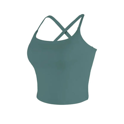 CRAZY YOGA 1/3/5 PCS Adjustable Straps Built-In Bra Tank Top - Criss Cross VS Spaghetti Thin Straps & Scoop Neck, Slim Cute Buttery Soft Thicker Fabric Longline Sports Bra with Built-In One-Piece Bra Pads Yoga Wear Fitness Yoga Gym Activewear
