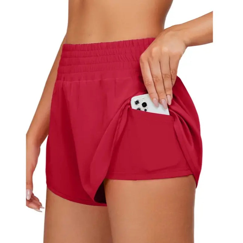 BMJL Womens Running Shorts High Waisted Side Pocket Athletic Shorts High Side Slit 2 in 1 Gym Shorts Outdoorfun Fathersdaygift