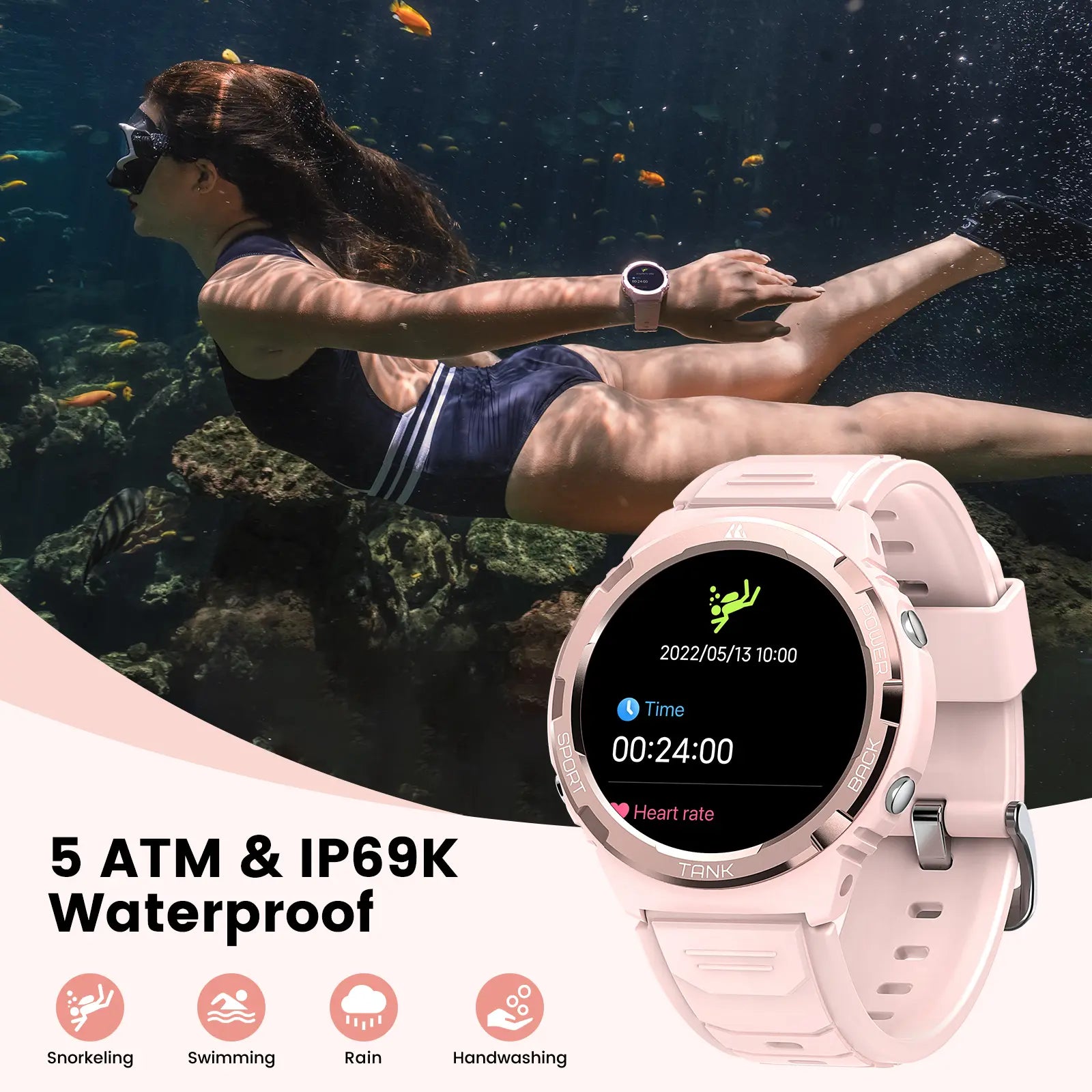 KOSPET S1 Bluetooth Smartwatch for Women Pink Wristwatch with AMOLED Display Health and FANCY LOOK with Tracker Long Battery Life 50M Waterproof Rugged for Fitness Sports Android Ios Compatible Giftforher - Aluminium,New Year Pick