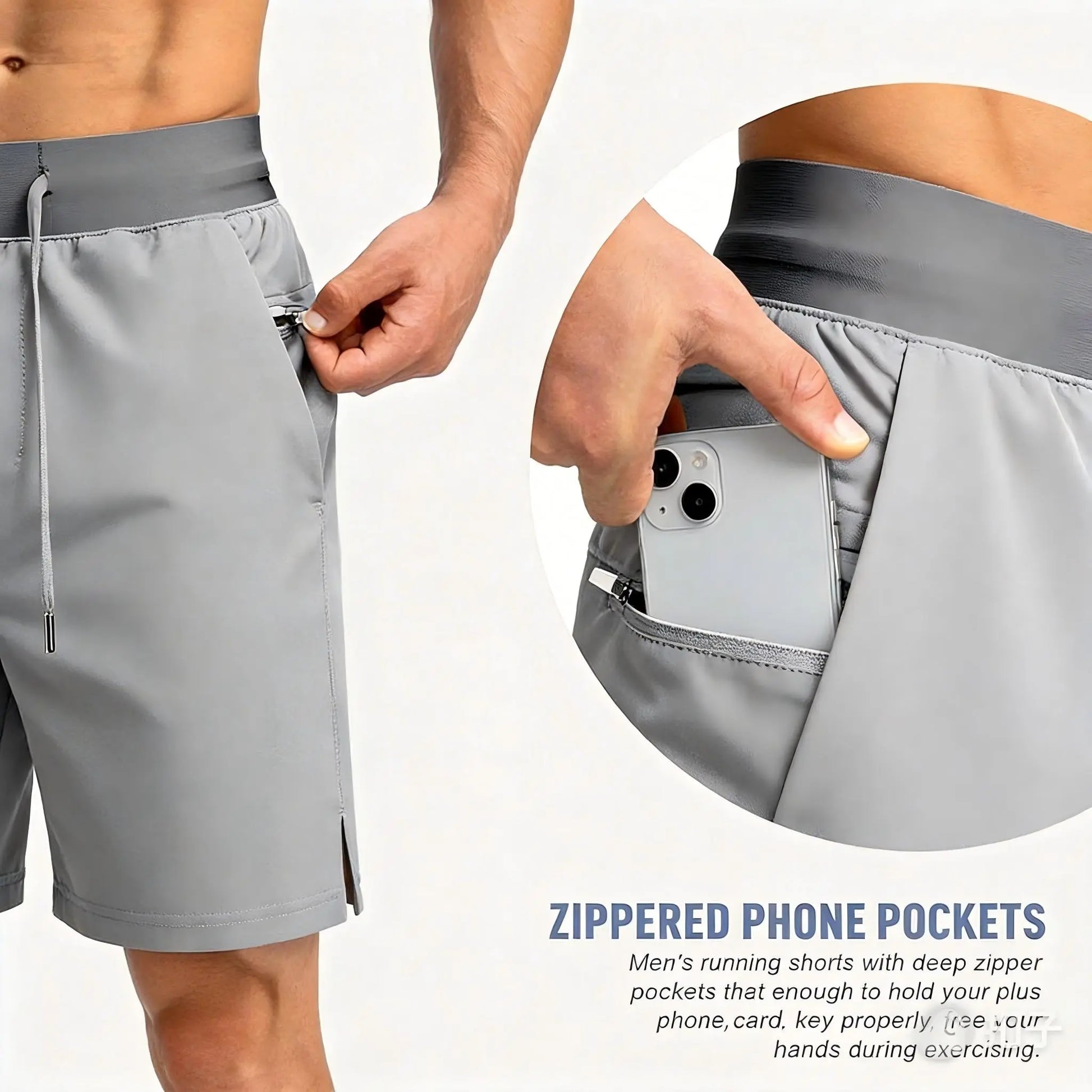 Men'S Athletic Gym Golf Shorts 7 Inch Inseam with Zipper Pockets, Lightweight Quick Dry Stretch Running Shorts with Elastic Waistband, Workout Training Active Shorts for Casual Everyday Wear