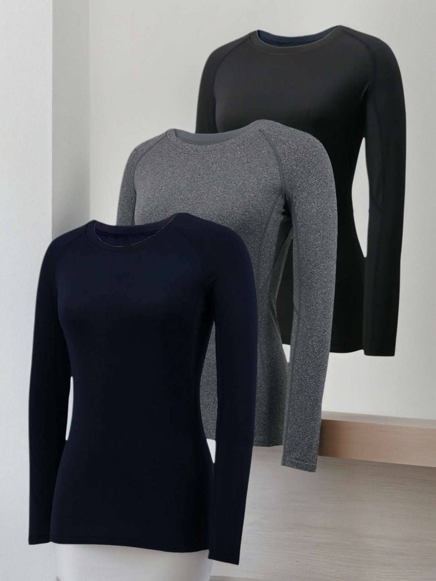 3 Pack Womens Compression Shirts Long Sleeve Quick Dry Workout Running Yoga Shirts for Women Athletic Tops