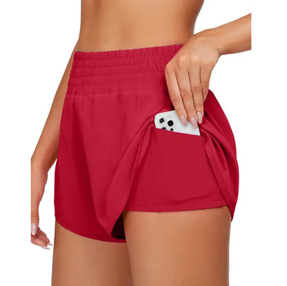 BMJL Womens Running Shorts High Waisted Side Pocket Athletic Shorts High Side Slit 2 in 1 Gym Shorts Outdoorfun Fathersdaygift