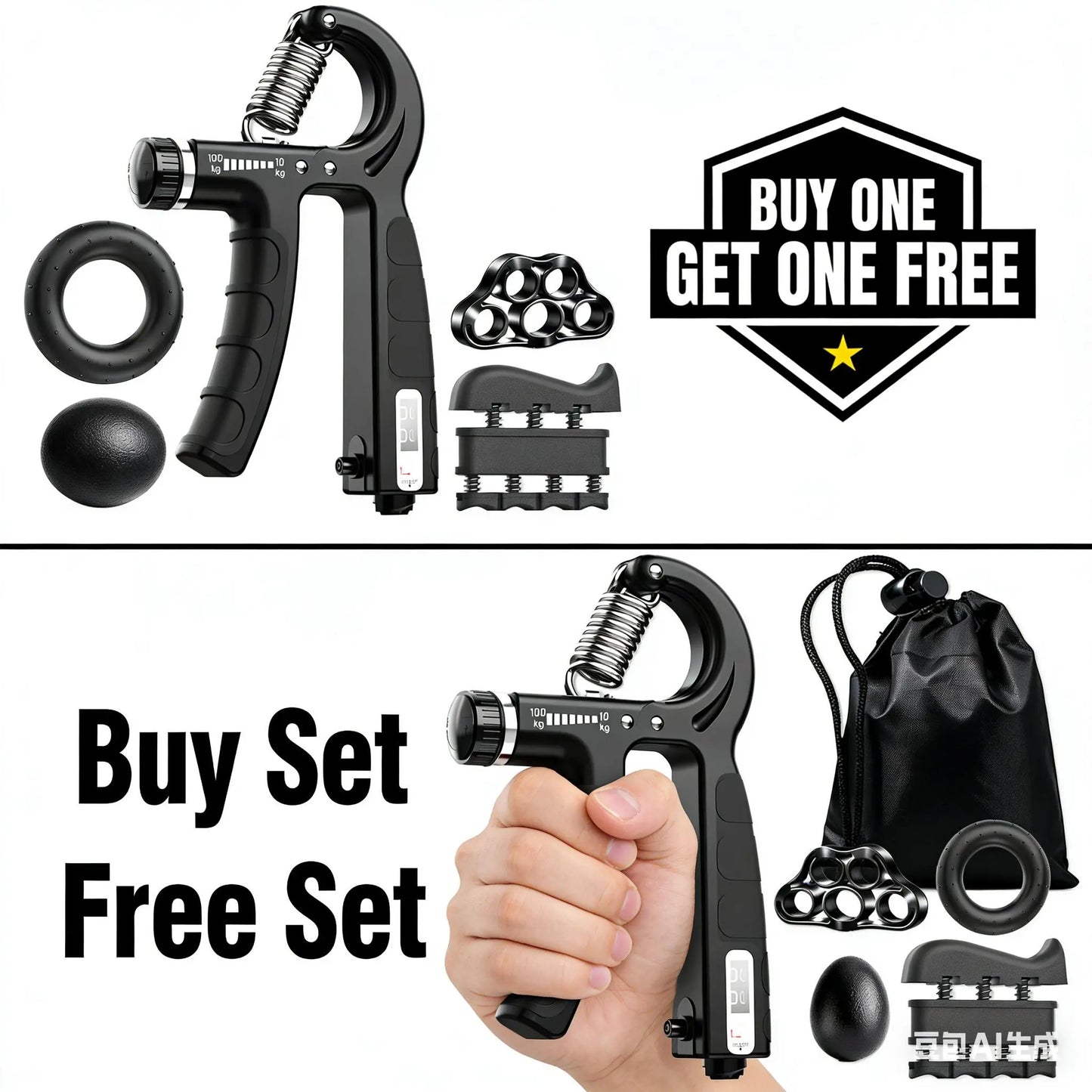 5-In-1 Adjustable Hand Grip Set, Forearm Trainer Gripper Finger Exerciser Grip Ring Stress Ball for Athletes