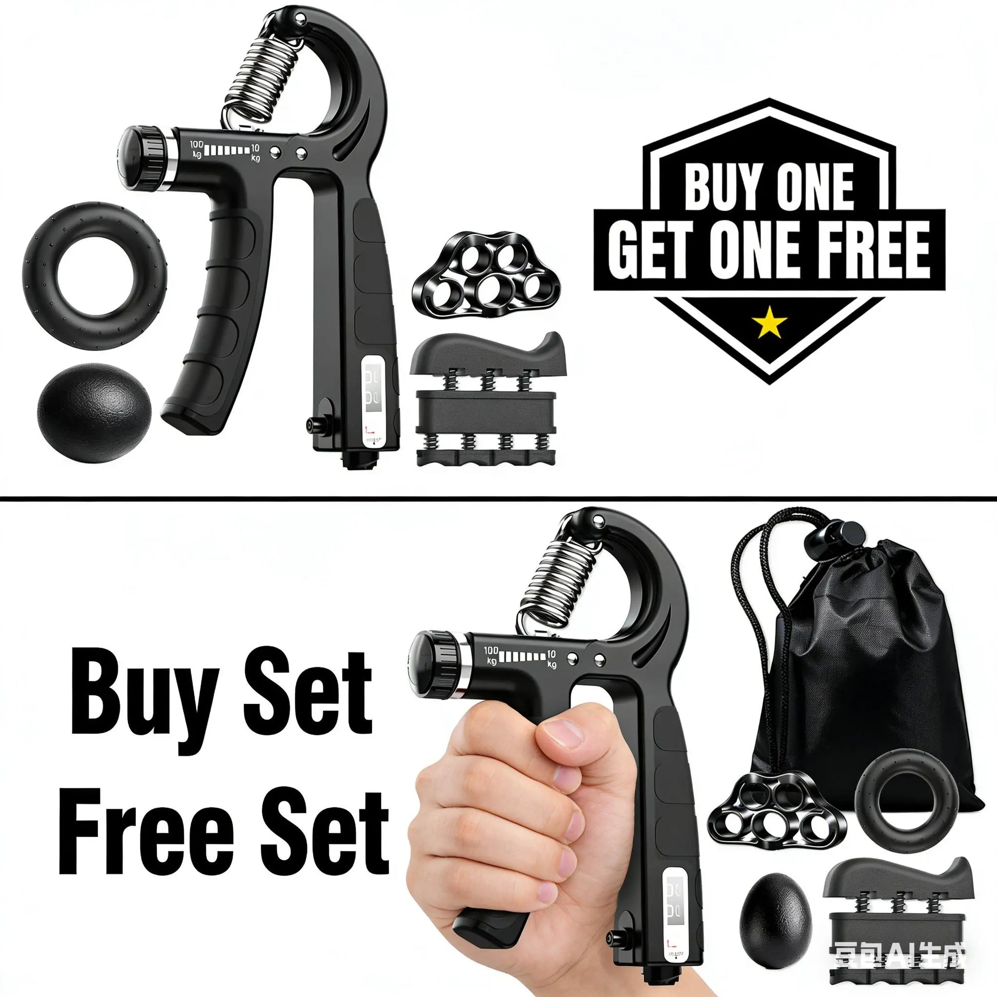 5-In-1 Adjustable Hand Grip Set, Forearm Trainer Gripper Finger Exerciser Grip Ring Stress Ball for Athletes