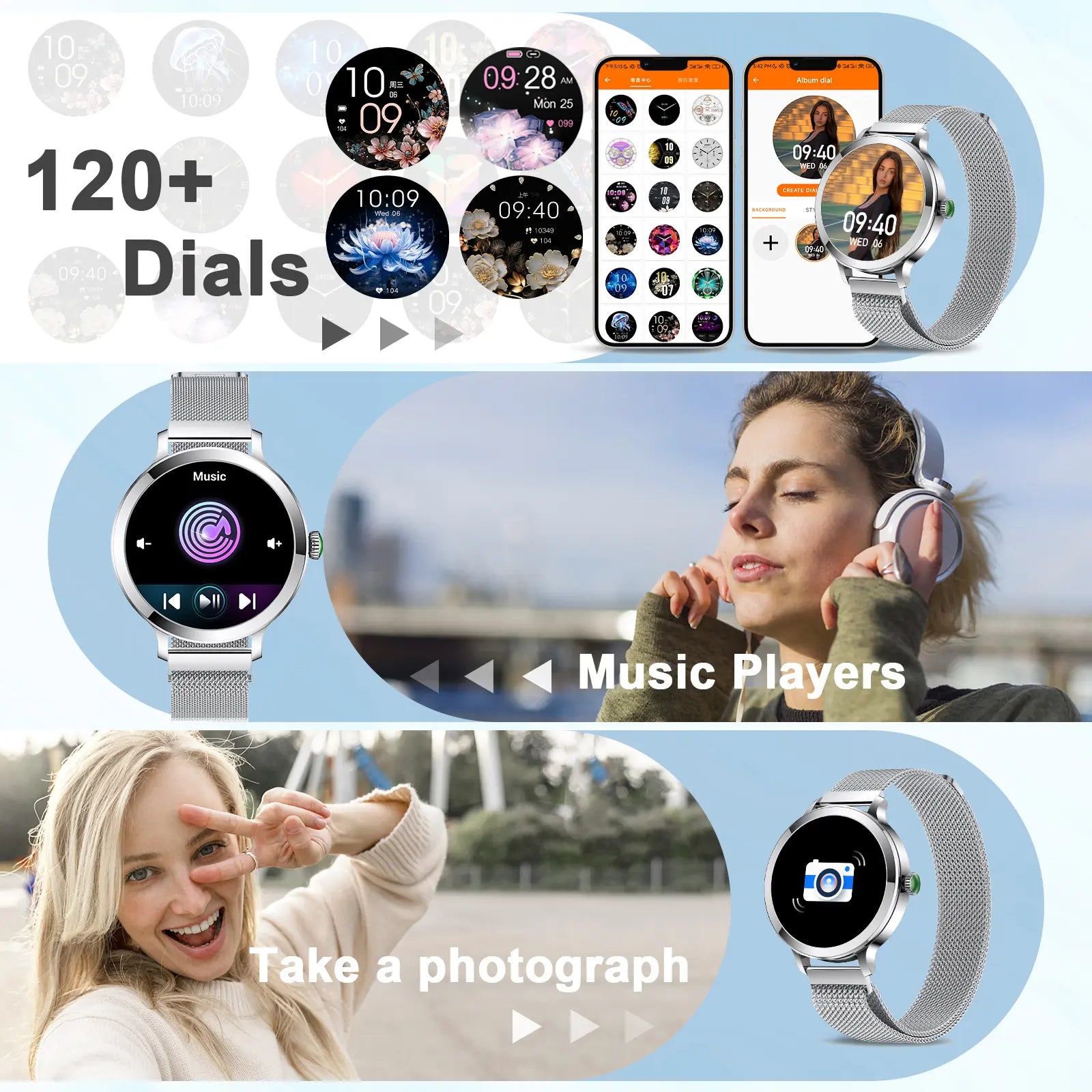 Smart Watch for Women, 1.106" AMOLED Small Screen Smartwatch Answer/Make Call for Android Ios Phones, IP68 Waterproof Fitness Activity Tracker with 100+ Sports, Heart Rate, Spo2,