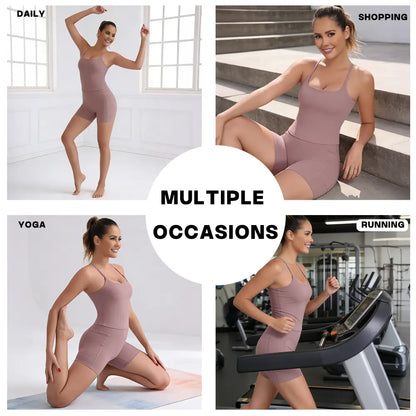 CRAZY YOGA 1/3/5 PCS Adjustable Straps Built-In Bra Tank Top - Criss Cross VS Spaghetti Thin Straps & Scoop Neck, Slim Cute Buttery Soft Thicker Fabric Longline Sports Bra with Built-In One-Piece Bra Pads Yoga Wear Fitness Yoga Gym Activewear