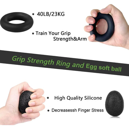 Hand Grip Strengthener Kit (5-In-1) | Grip Strength Trainer with Finger Exerciser, Forearm Strengthener, Stress Relief Ball & Hand Workout Ring for Muscle Building, Recovery & Therapy Forearm Exerciser Adjustable
