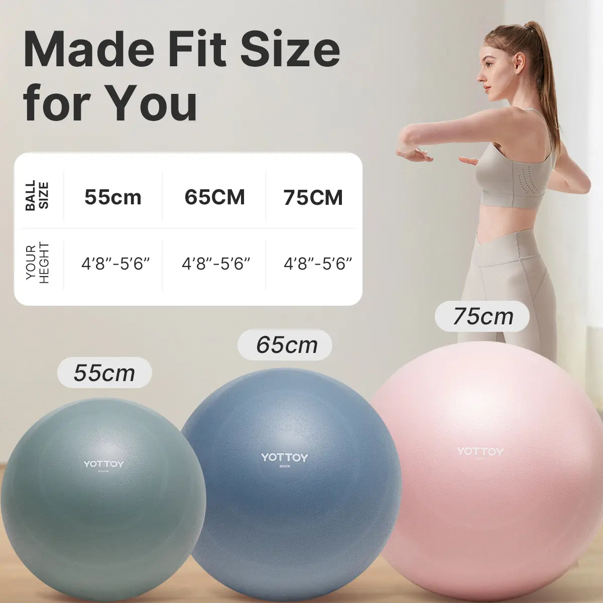 YOTTOY Anti-Burst Exercise Ball for Working Out, Yoga Ball for Pregnancy,Extra Thick Workout Ball for Physical Therapy,Stability Ball for Ball Chair Fitness with Pump…