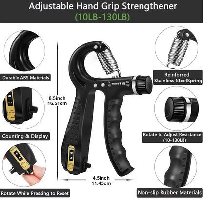 Hand Grip Strengthener Kit (5-In-1) | Grip Strength Trainer with Finger Exerciser, Forearm Strengthener, Stress Relief Ball & Hand Workout Ring for Muscle Building, Recovery & Therapy Forearm Exerciser Adjustable