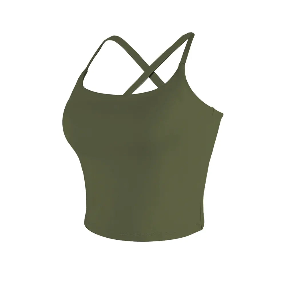 CRAZY YOGA 1/3/5 PCS Adjustable Straps Built-In Bra Tank Top - Criss Cross VS Spaghetti Thin Straps & Scoop Neck, Slim Cute Buttery Soft Thicker Fabric Longline Sports Bra with Built-In One-Piece Bra Pads Yoga Wear Fitness Yoga Gym Activewear