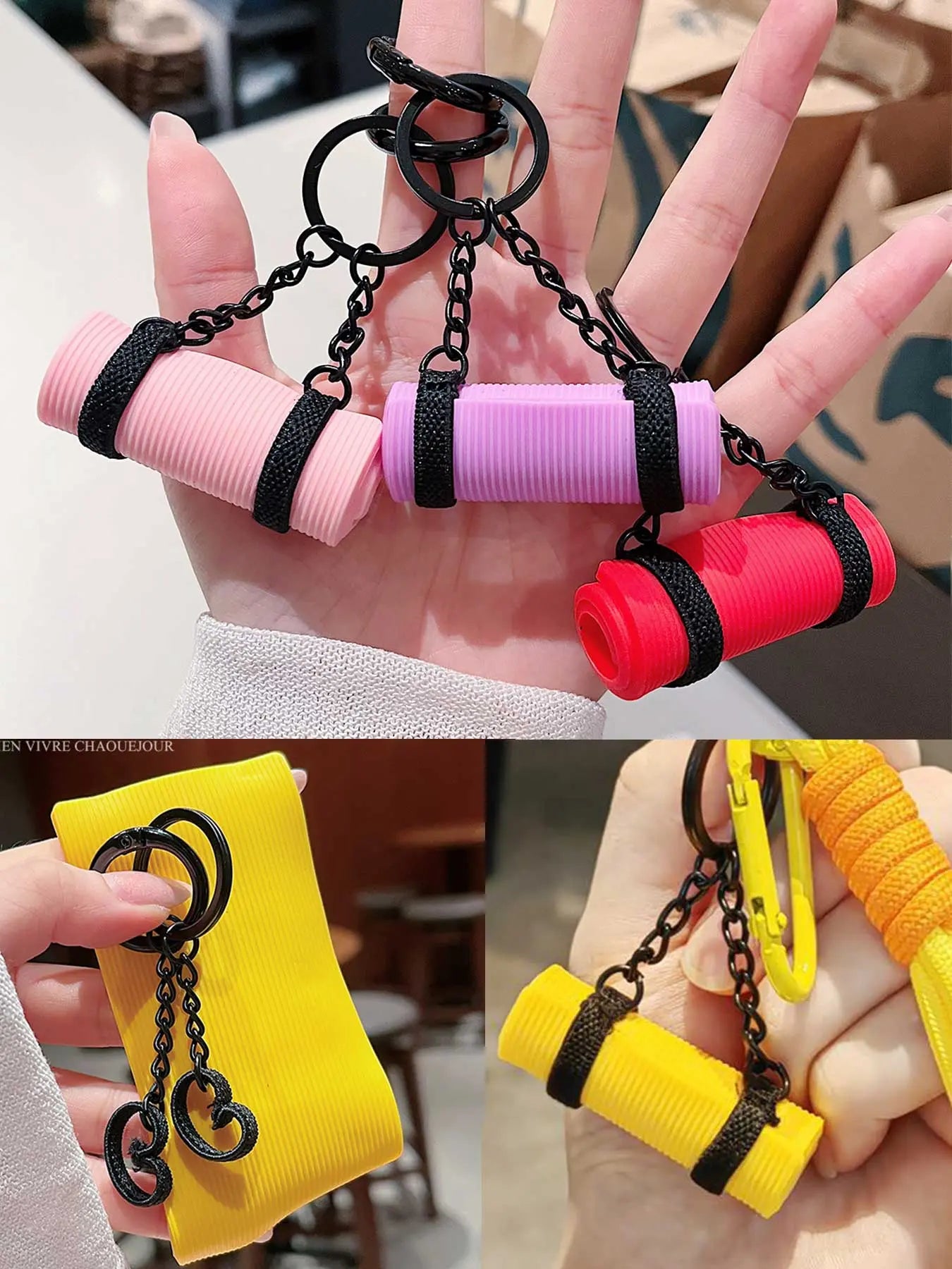 Creative Mini Yoga Mat Keychain, Keychain Accessory, Yoga Pad Keyring, Pilates Mat Yoga Charm Fitness Keychain for Bags, Bag Ornaments, Bag Hanging, Yoga Pilates Mat Bag Charm Decoration, Gym Bag Accessories, Car Backpack Keychain, Perfect Fitness Gift