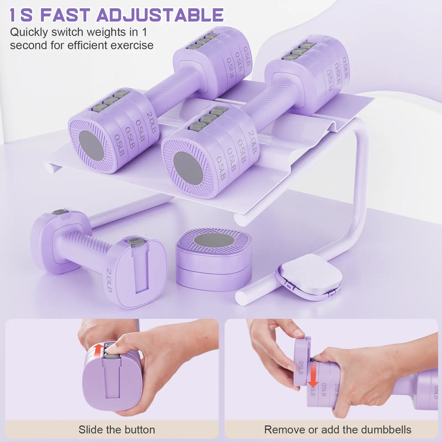 Adjustable Dumbbells 5 Lb Dumbbells Bearbro Set of 2 / Pair 10 Lb Total Free Weights 4 in 1 Women Hand Weights for Home,Office,Gym Exercise Training 2Lb 3Lb 4Lb 5Lb Fast Adjust