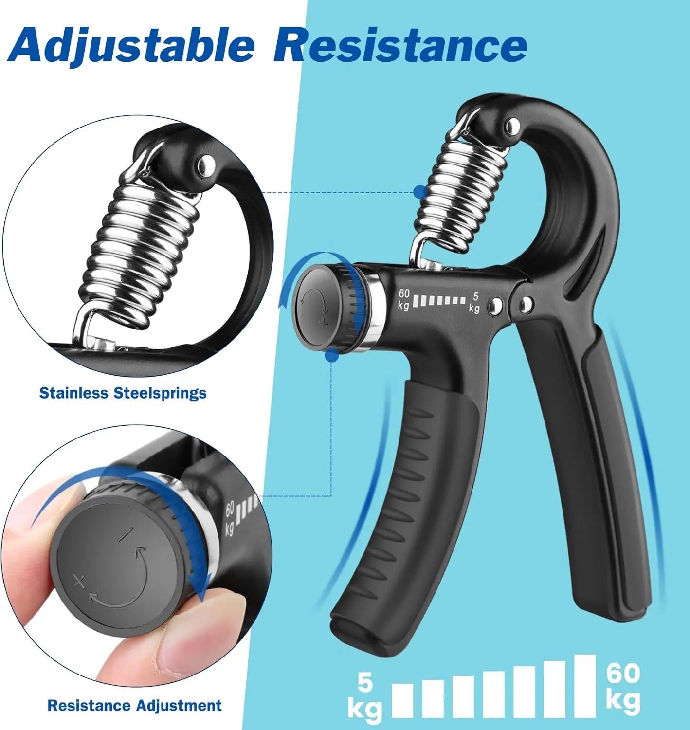 【5-In-1 Hand Grip Strengthener Trainer】 11-132 Lbs (5-60Kg) Adjustable Resistance ,Christmas/New Year/Thanksgiving Gift 10-130 Lb Forearm Exerciser