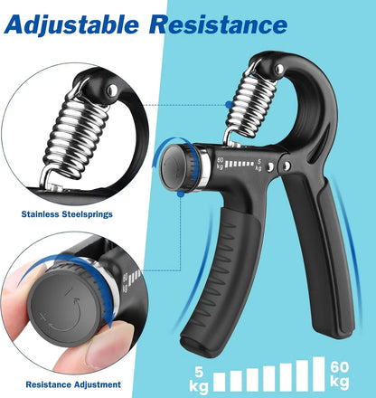 【5-In-1 Hand Grip Strengthener Trainer】 11-132 Lbs (5-60Kg) Adjustable Resistance ,Christmas/New Year/Thanksgiving Gift 10-130 Lb Forearm Exerciser
