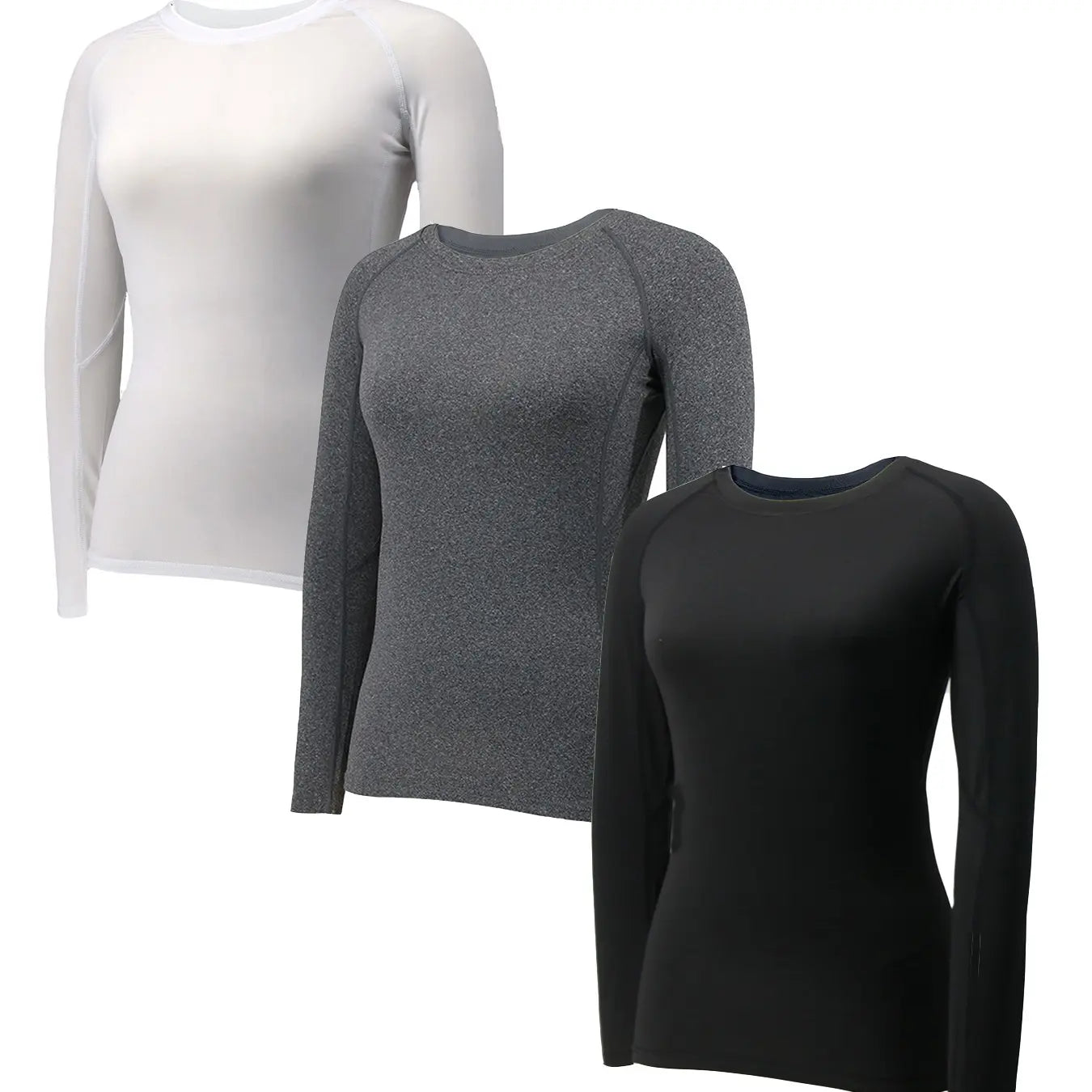 3 Pack Womens Compression Shirts Long Sleeve Quick Dry Workout Running Yoga Shirts for Women Athletic Tops