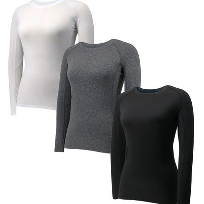 3 Pack Womens Compression Shirts Long Sleeve Quick Dry Workout Running Yoga Shirts for Women Athletic Tops
