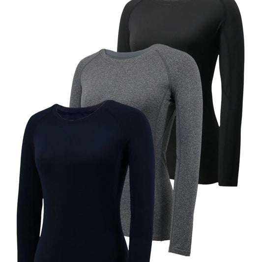 3 Pack Womens Compression Shirts Long Sleeve Quick Dry Workout Running Yoga Shirts for Women Athletic Tops
