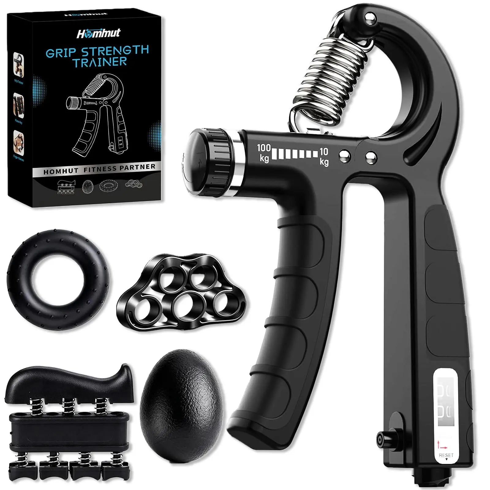 5-In-1 Adjustable Hand Grip Set, Forearm Trainer Gripper Finger Exerciser Grip Ring Stress Ball for Athletes
