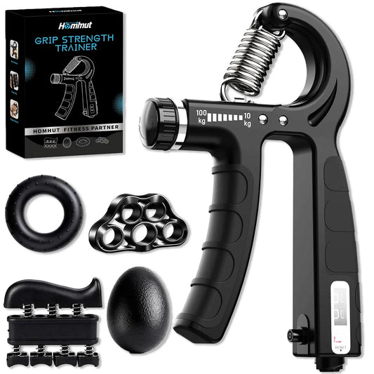 5-In-1 Adjustable Hand Grip Set, Forearm Trainer Gripper Finger Exerciser Grip Ring Stress Ball for Athletes