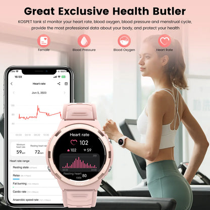 KOSPET S1 Bluetooth Smartwatch for Women Pink Wristwatch with AMOLED Display Health and FANCY LOOK with Tracker Long Battery Life 50M Waterproof Rugged for Fitness Sports Android Ios Compatible Giftforher - Aluminium,New Year Pick