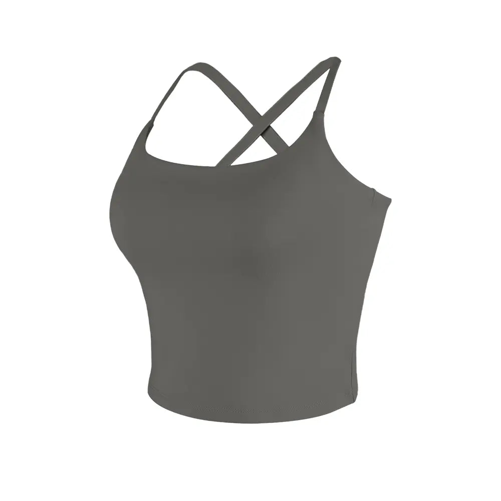 CRAZY YOGA 1/3/5 PCS Adjustable Straps Built-In Bra Tank Top - Criss Cross VS Spaghetti Thin Straps & Scoop Neck, Slim Cute Buttery Soft Thicker Fabric Longline Sports Bra with Built-In One-Piece Bra Pads Yoga Wear Fitness Yoga Gym Activewear
