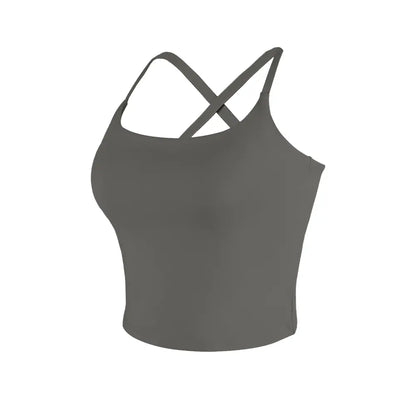 CRAZY YOGA 1/3/5 PCS Adjustable Straps Built-In Bra Tank Top - Criss Cross VS Spaghetti Thin Straps & Scoop Neck, Slim Cute Buttery Soft Thicker Fabric Longline Sports Bra with Built-In One-Piece Bra Pads Yoga Wear Fitness Yoga Gym Activewear