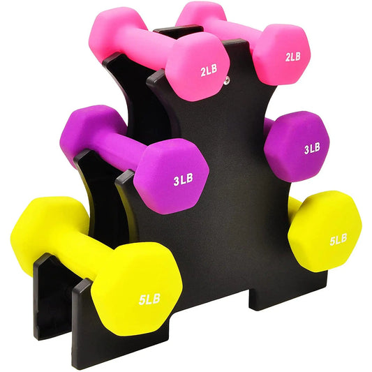Balancefrom Neoprene Dumbbell Set with Rack, Nonslip Coated Weights for Women and Men, Strength Training, Multiple Sizes and Colors