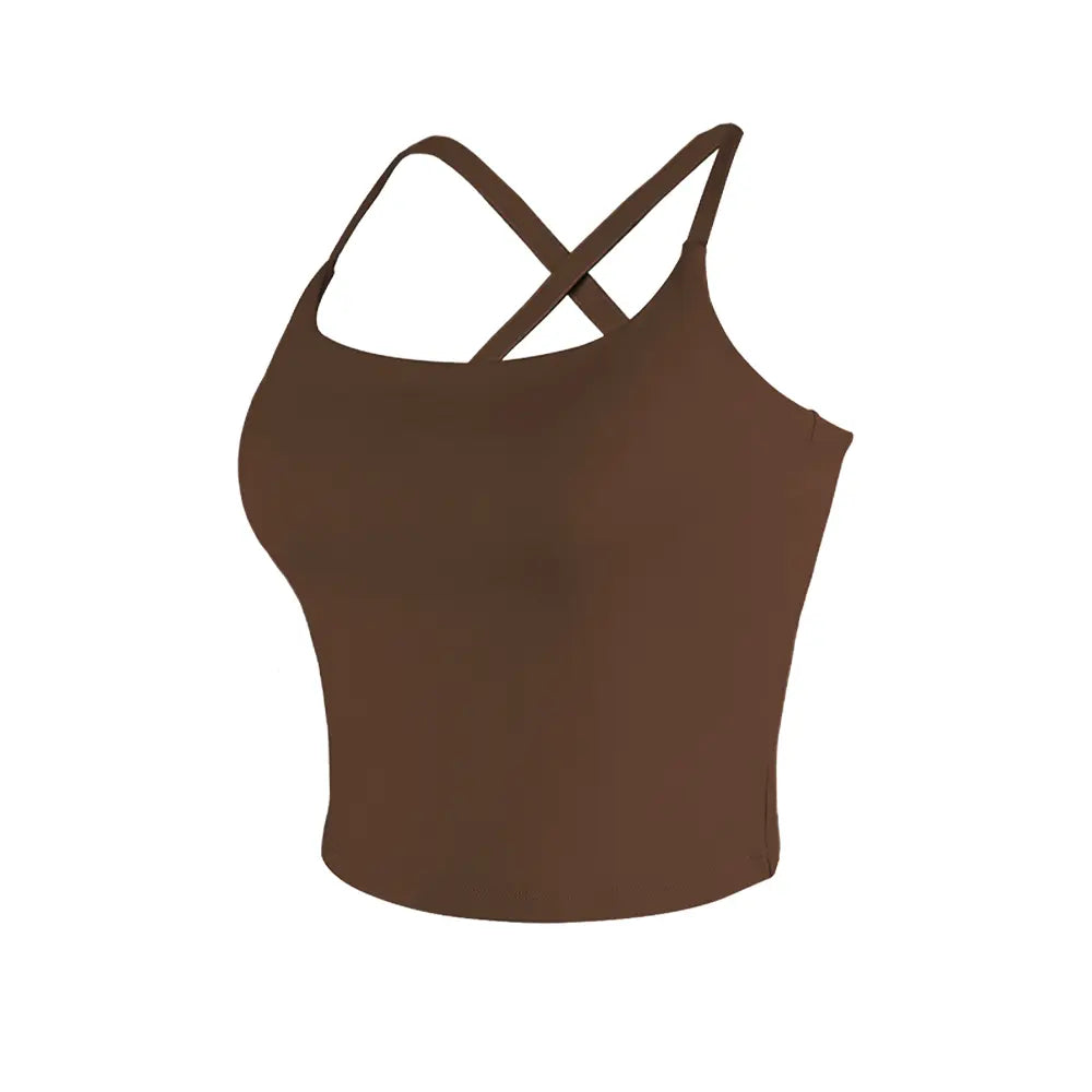 CRAZY YOGA 1/3/5 PCS Adjustable Straps Built-In Bra Tank Top - Criss Cross VS Spaghetti Thin Straps & Scoop Neck, Slim Cute Buttery Soft Thicker Fabric Longline Sports Bra with Built-In One-Piece Bra Pads Yoga Wear Fitness Yoga Gym Activewear
